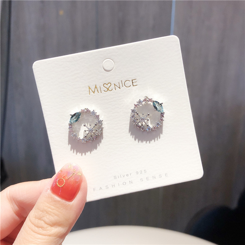 925 Silver Pin Micro Inlaid Zircon Crystal Ring Earrings Girl Fashion Mini Garland Earrings Flowers Earrings display picture 1