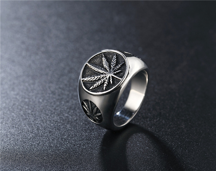Rings Classification Hip-hop Leaf Titanium Steel Men's Rings