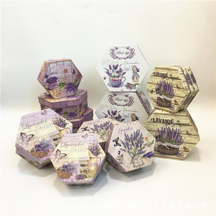 奥力派 现货 六角形花盒三件套  欧式复古礼盒 伴手礼盒 厂家直销