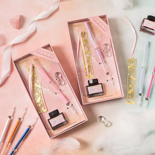 Dream Catcher Glass Pen Diamond Colorful Gift Box Set Signature Pen Business Gift Glass Pen Student Use Ballpoint Pen