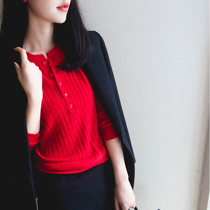 Cashmere sweater Self cultivation Show thin overcoat new pattern Long sleeve Sweater Belt buckle T-shirts sweater