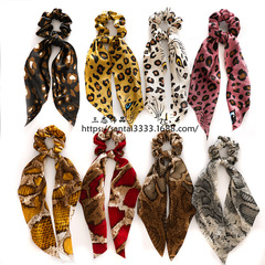 Cross-border new leopard and snake-print ribbon hair ties for women: 2-in-1 updo donut-style hairbands—versatile European and American-style hair accessories