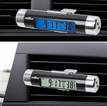 車載電子鍾溫度計 汽車夜光時鍾 出風口溫度表 二合一用品夾式K01