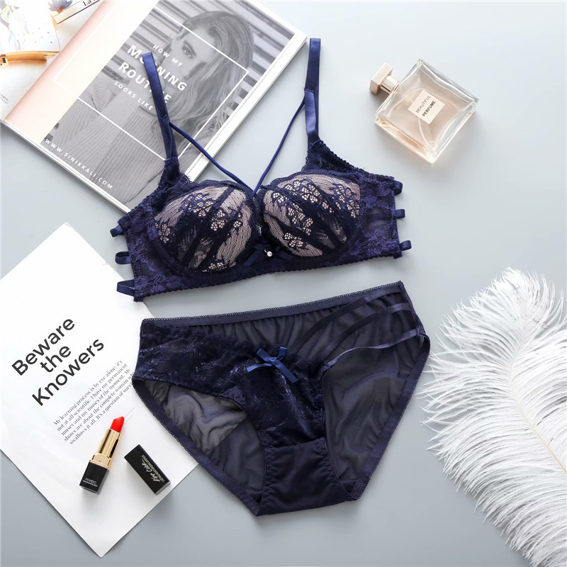 9907 Set reggiseno sexy in pizzo con raccolta di coppe sottili e biancheria intima da donna regolabile_voghion.com