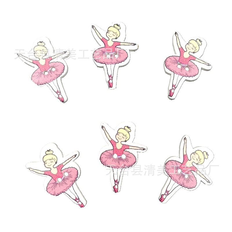 Fondo blanco pintado de dibujos animados niña de ballet de madera de dibujos animados bailarina niña botón 50 un paquete