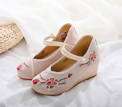 十里香 滿庭香 素錦 古風鞋漢服民族風繡花鞋提花棉高跟舒適布鞋