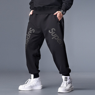 K71321 vinyl double SUPE fashion brand large size men's clothing plus fat plus size pants sports high waist casual trousers