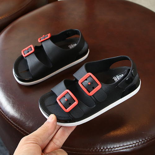 Summer New Children's Sandals for Boys Students, Beach Shoes, Plain Color, Suitable for Middle and Large Children, Soft Sole, Non-Slip, Male Cooling Sandals