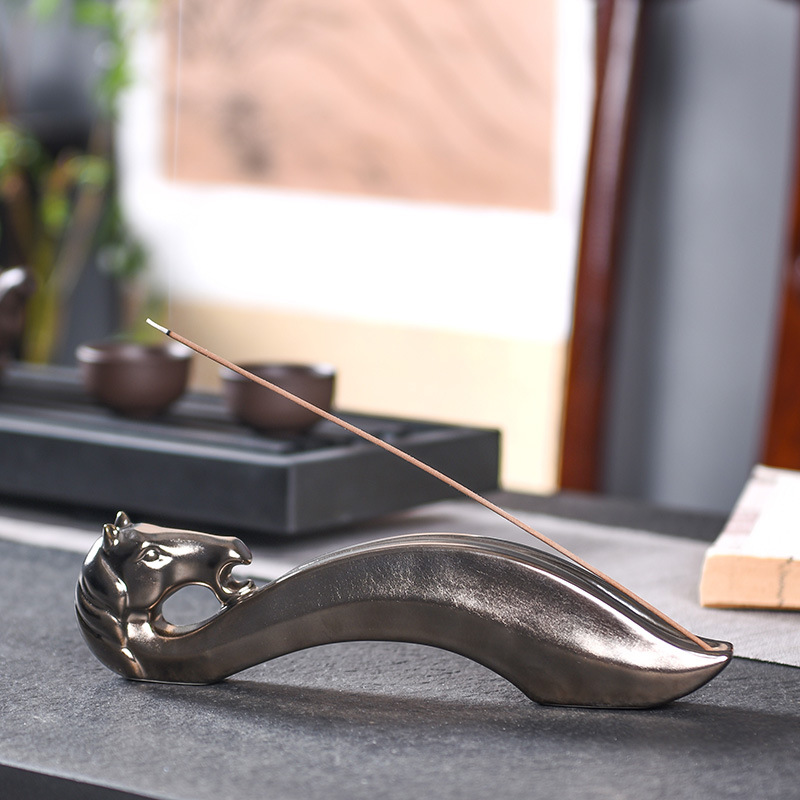 流金釉太湖石香插陶瓷线香插仿古创意日式插香器禅意马到成功香炉