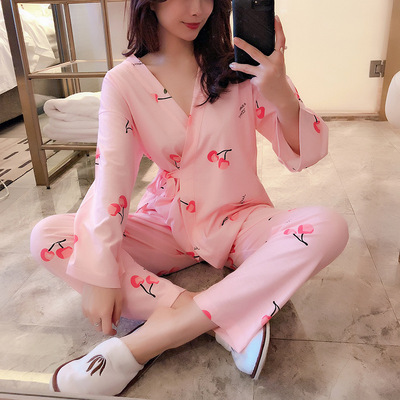 2019 Miss Han Ban 6535 cotton spring pajamas spring and autumn kimono Long sleeve Tether Korean Edition Sweet student