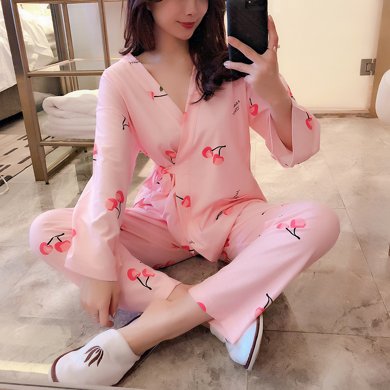 2019 Miss Han Ban 6535 cotton spring pajamas spring and autumn kimono Long sleeve Tether Korean Edition Sweet student