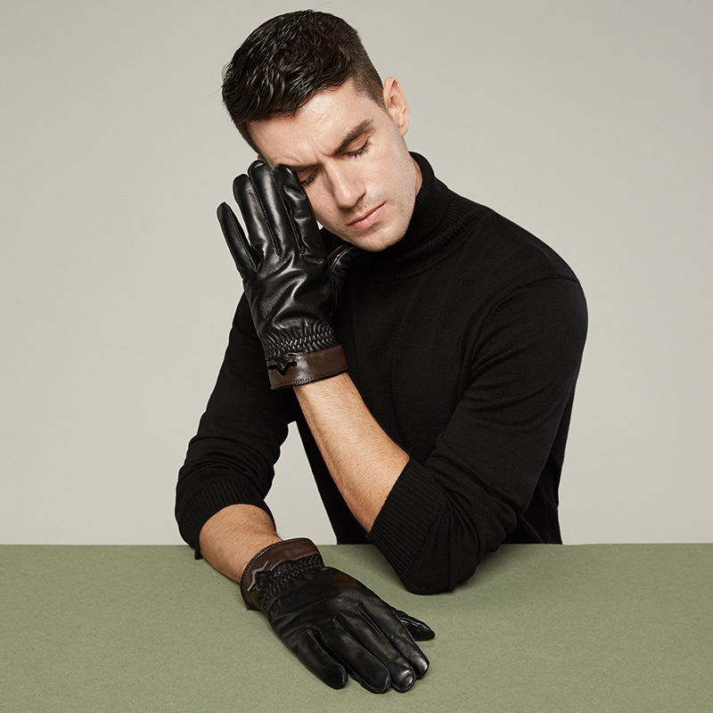 真皮手套男士冬季保暖加绒骑行开车大码户外薄款羊皮触屏户外防风