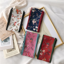 韩国红人款洋气窄条丝巾双层花朵系列窄条绑包小丝巾领巾平角长巾