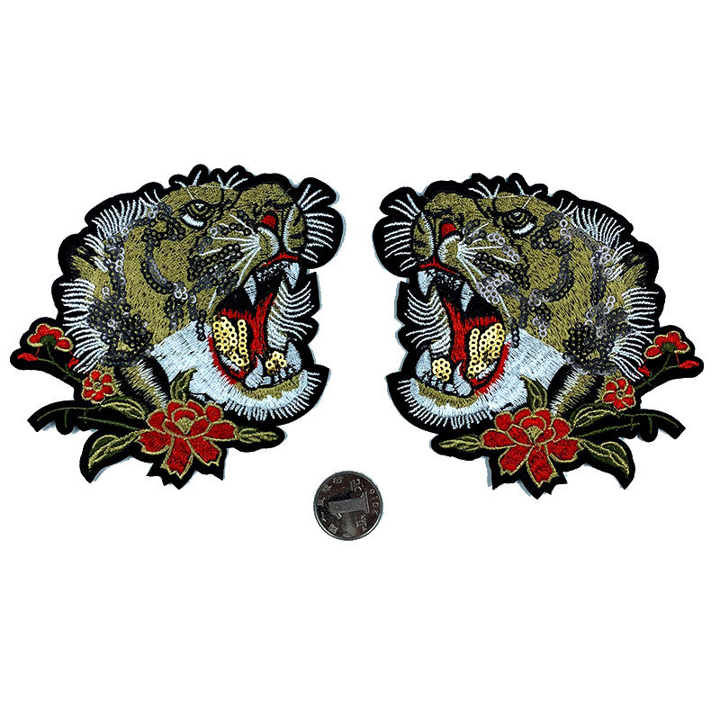 sequined tiger head embroidery cloth sticker tiger clothing accessories DIY schoolbag decoration adhesive Patches