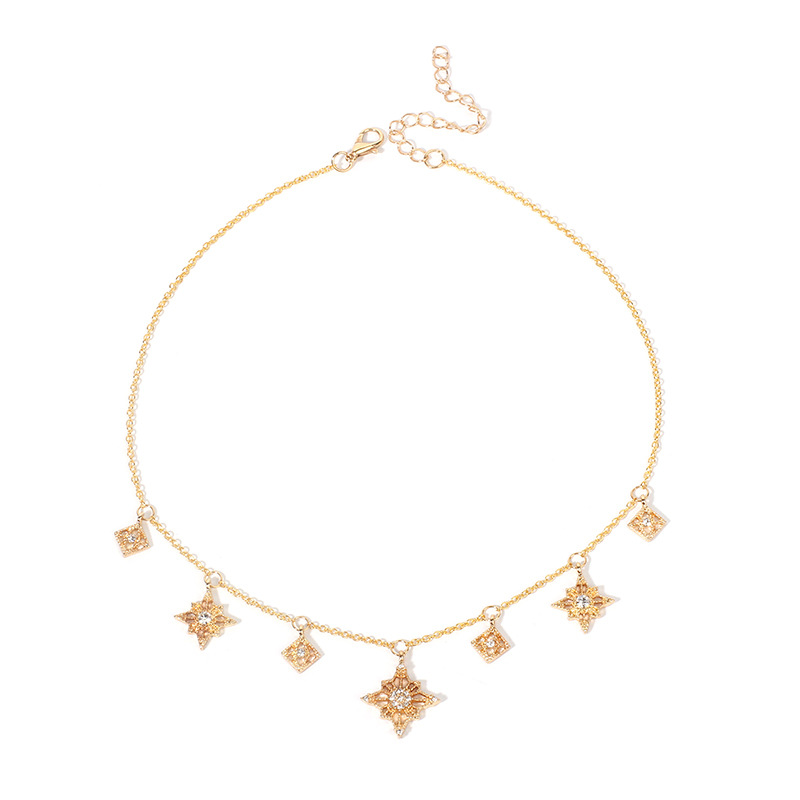 9g Weight Necklace Classification Wedding, Travel Occasion Alloy Material Women'S Gender Gold Color Hot Selling Fashion Light Star Pendant Rhinestone Necklace 1