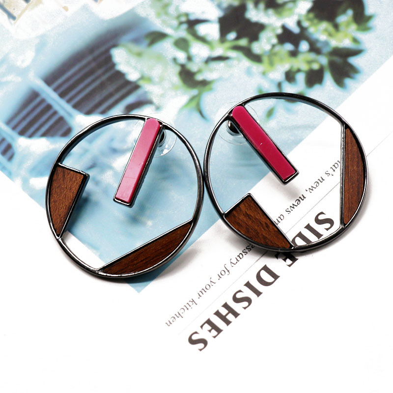 Fashion Earrings Round Hollow Resin Wooden Irregular Earrings Red Green Dotted Earrings display picture 9