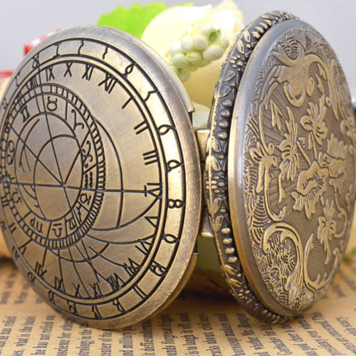 Yanoda Vintage Engraved Roman Characters Compass Surveying Pattern Classic Flip Large Pocket Watch Quartz Watch Wholesale