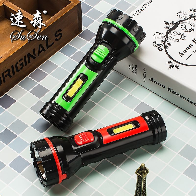 Sasen LED high-power strong light flashlight with COB side light rechargeable home hotel hotel fire small flashlight Sasen LED high-power strong light flashlight with COB side light rechargeable home hotel hotel fire small flashlight
