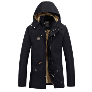 Winter men’s Plush casual jacket medium length trench coat