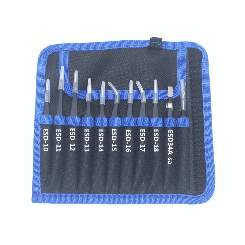 1.5MM镊子套装ESD15电子钳美甲燕窝挑毛工具不锈钢弯头镊子