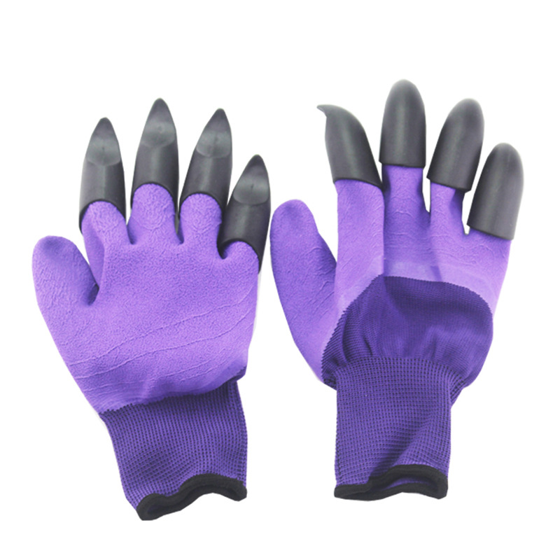 挖土手套种花园艺手套乳胶带爪子挖泥巴农用刨土耐磨手套防滑