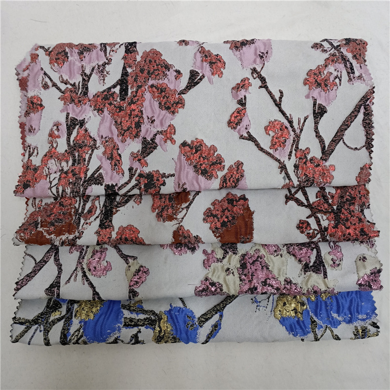 玫瑰花立体金属丝涤纶植物色织大提花布料 女装连衣裙春夏面料