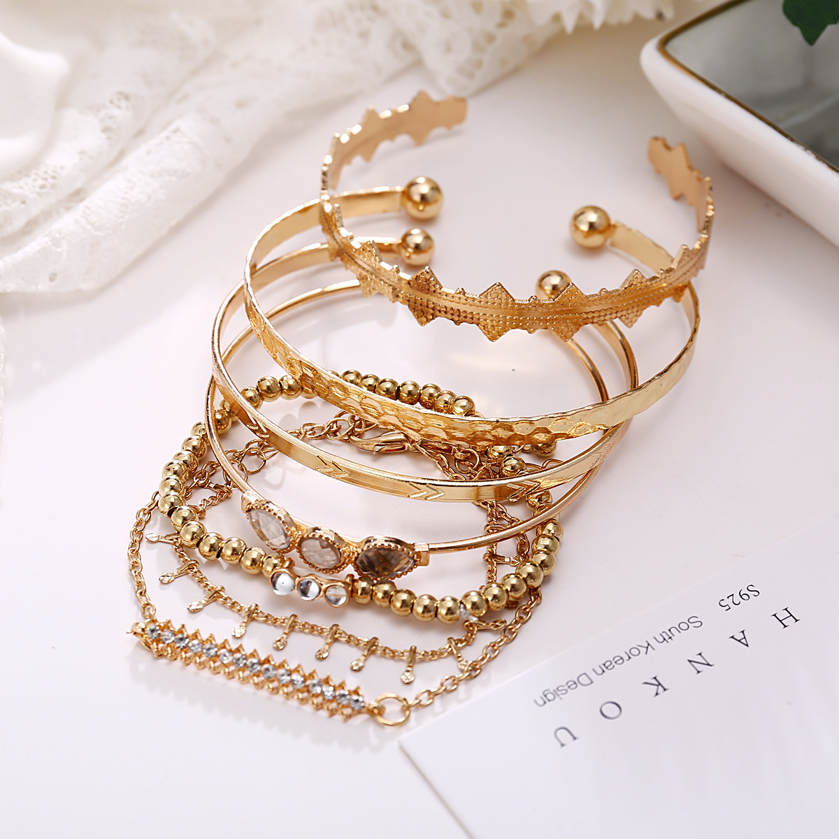 Set de brățări cu diamant complet din metal Wind, brățară creativă din stil retro punk, cu 7 piese_voghion.com