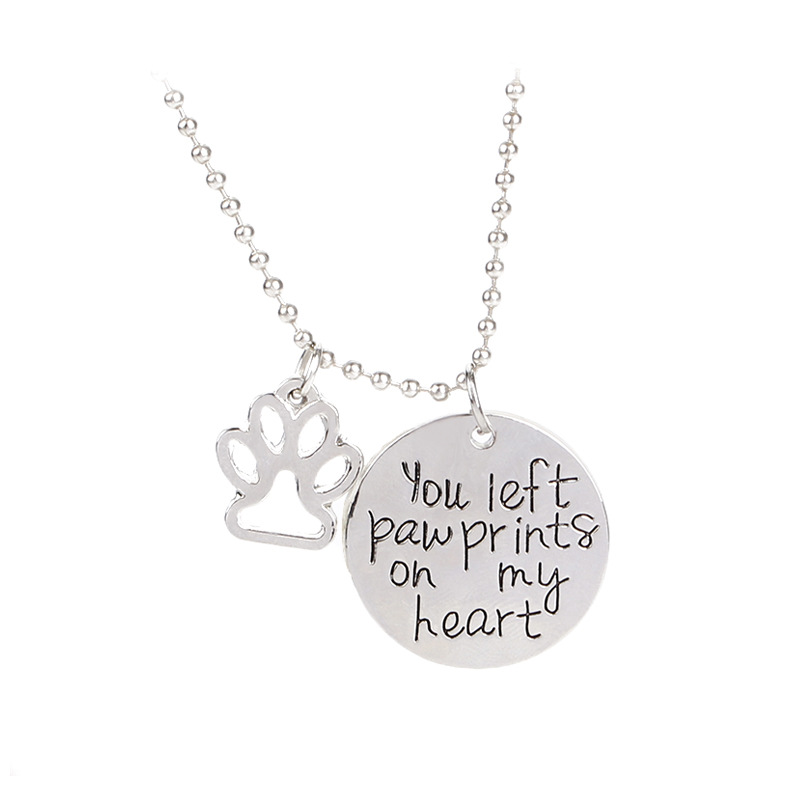 Necklace Letters You Left Paw Prints On My Heart Dog Claw Pendant Necklace Wholesale Nihaojewelry display picture 7