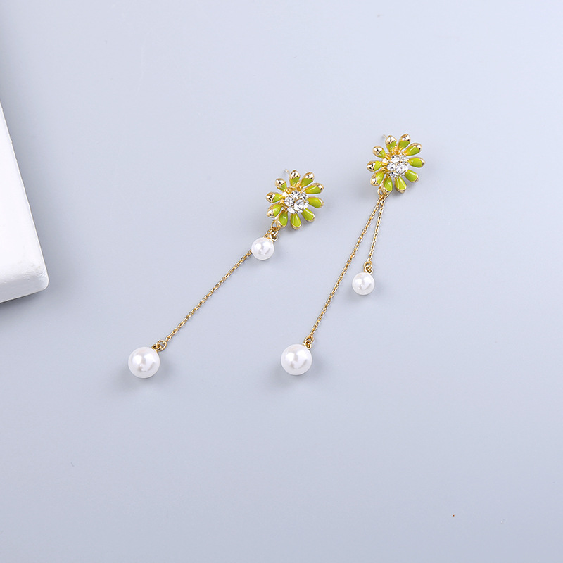 Fashion Enamel Glaze Flower Earrings S925 Sterling Silver Earrings Long Pearl Earrings Wholesales Fashion display picture 10