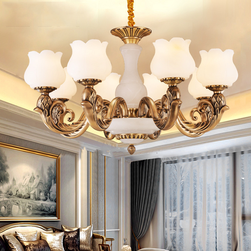 European-style all-copper lamp luxury atmosphere European-style living room chandelier American-style bedroom marble lamp dining room chandelier all-copper