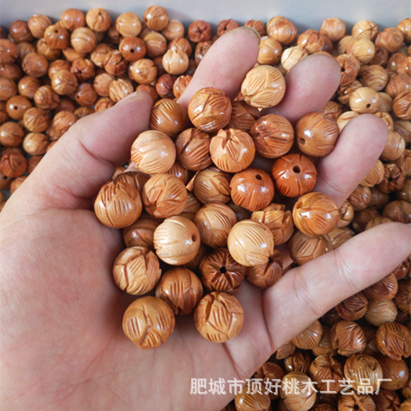 桃木雕刻莲花珠子散珠批发雕刻莲花桃木饰品手工配件
