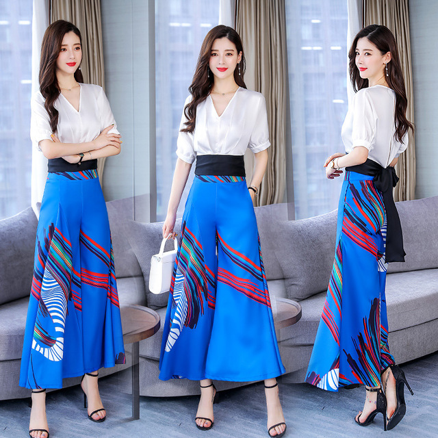 Fashion Summer Westernized Broad-legged Trousers Skirt Two-piece 