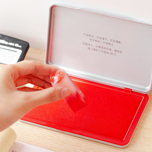 Deli 9893 large square ink pad box financial ink pad red seal stamp pad Indonesian quick-drying ink seal