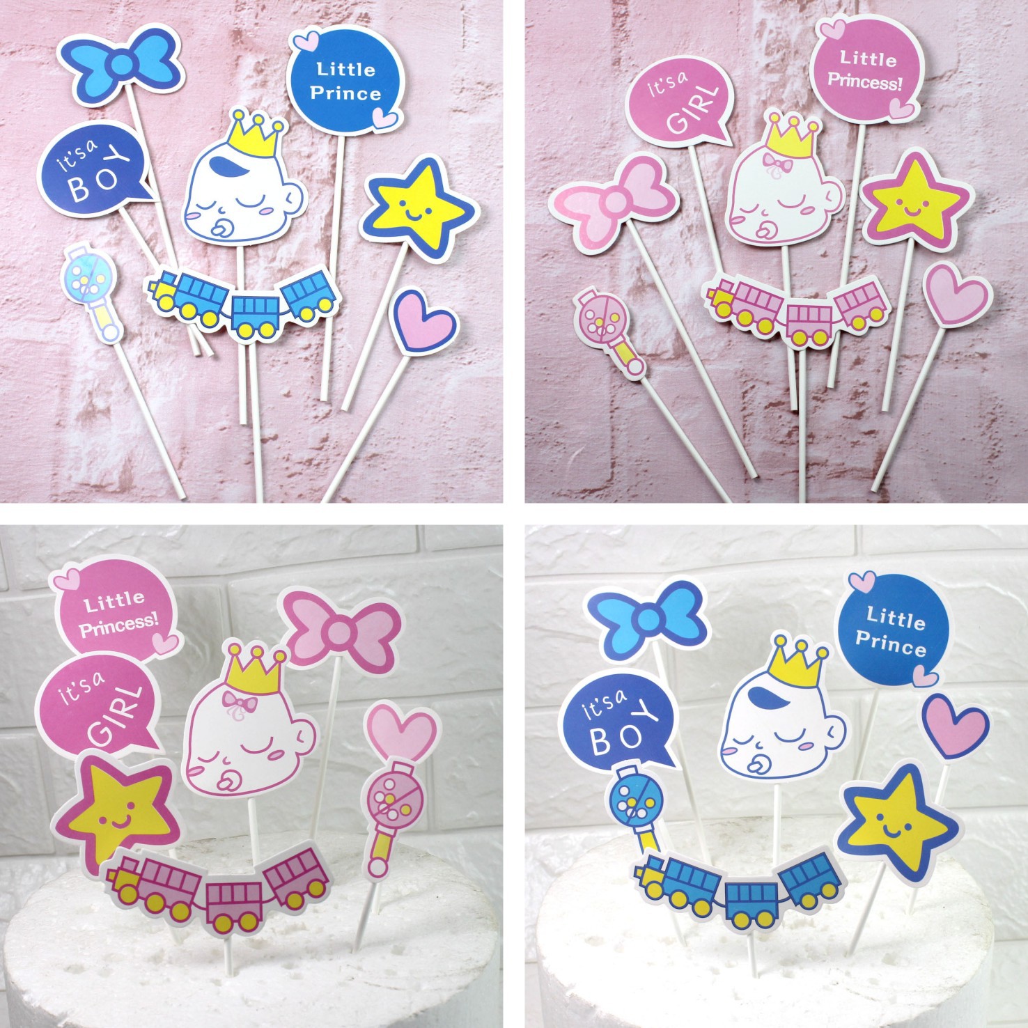 版權産品 男孩 女孩 寶寶宴蛋糕插牌 生日派對甜品台布置裝扮用品