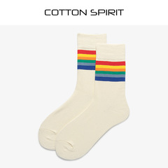 Cotton Spirit: Rainbow Socks for Women—Trendy Korean-Style Striped Mid-Calf Socks, Summer Edition—Men's Japanese-Style Streetwear, Instagram-Worthy Long Socks