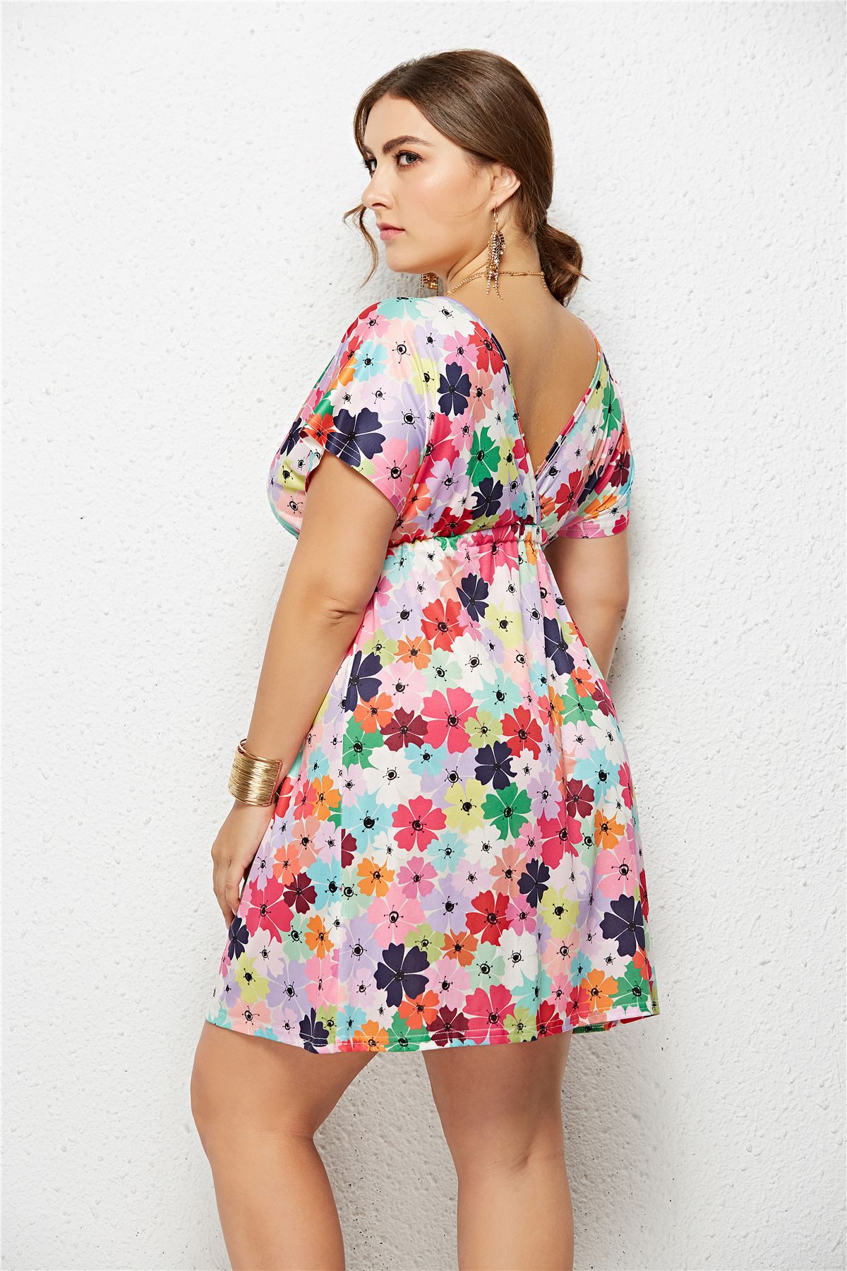 plus size sexy V-neck elastic waist printed dress  NSLM33280