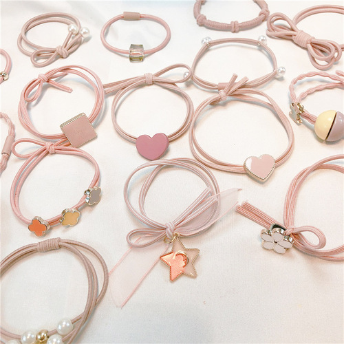 Minimalist fresh and cute hair tie hair accessory, Korean girl heart personality ponytail hair tie with love heart and pearl hair band
