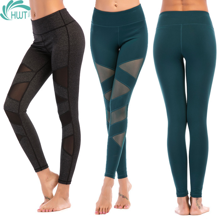 HWT Hua Wei yoga simple nine-point gauze net leggings yoga sports outdoor tights wholesale