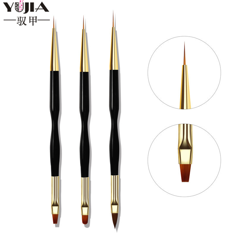 Herramientas de uñas transfronterizas de doble cabeza pluma de dibujo pintada pluma de gancho de dibujo tallada Pluma de Oro pluma de tubo de cobre de varilla