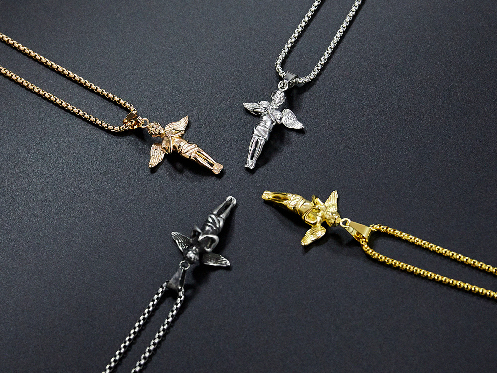 10g Weight PVD Coated Gold Plating Process PVD Coated Real Gold Plated 18K Gold Angel 304 Stainless Steel Hip-Hop Retro Punk Waterproof Non Tarnish 304 Stainless Steel