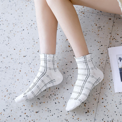 春夏新品日系方格女船袜 全棉松口复古女士短袜网眼透气女袜socks|ms