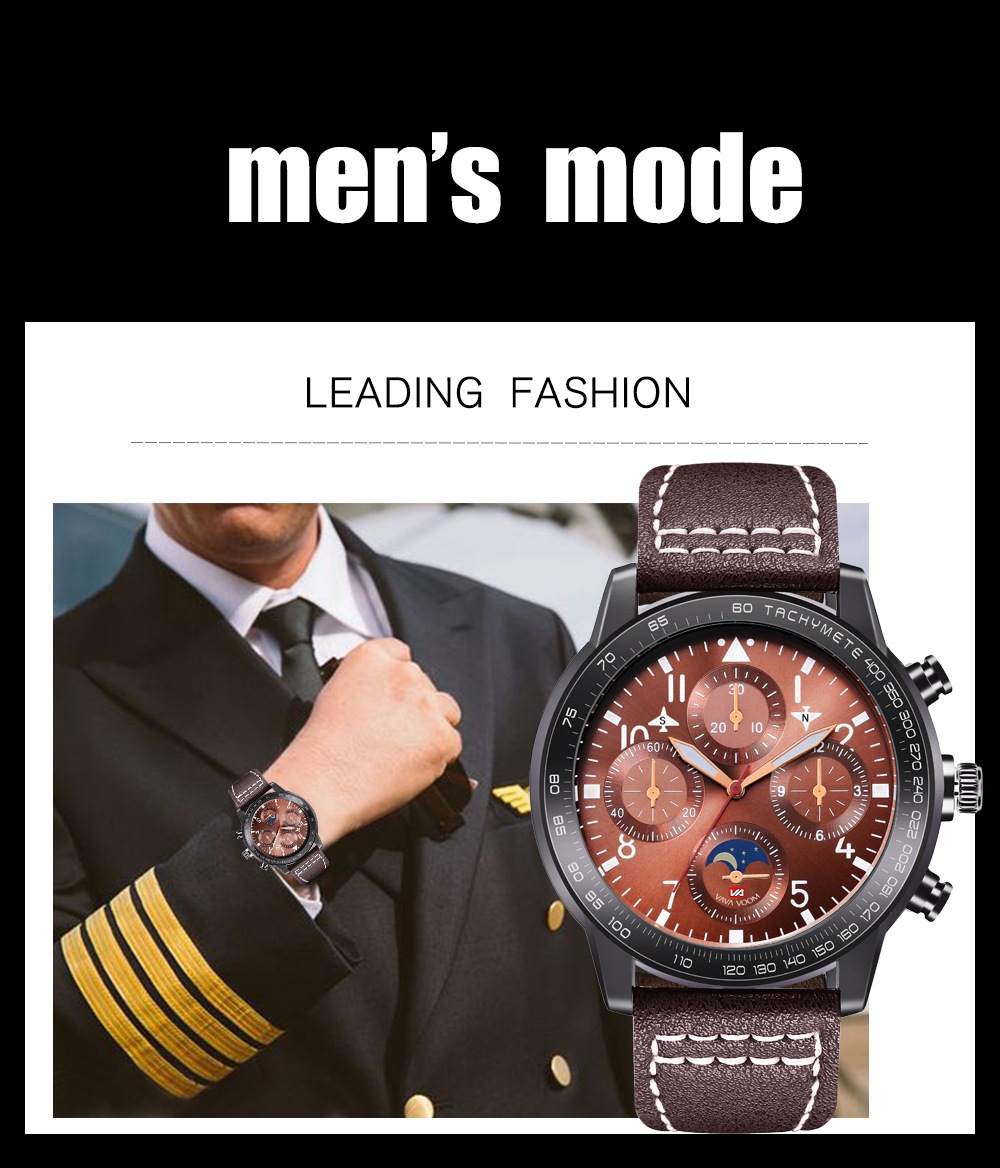 Men's Pilot Sports Authorization Multi-Function Watrproof Watch Wind Speed Measuring Fashion Watch Belt Watch_voghion.com