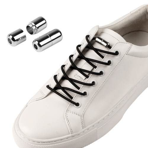 Elastic elastic shoelaces, no need to tie, children's round elastic lazy shoelaces, alloy metal capsule buckle shoelaces