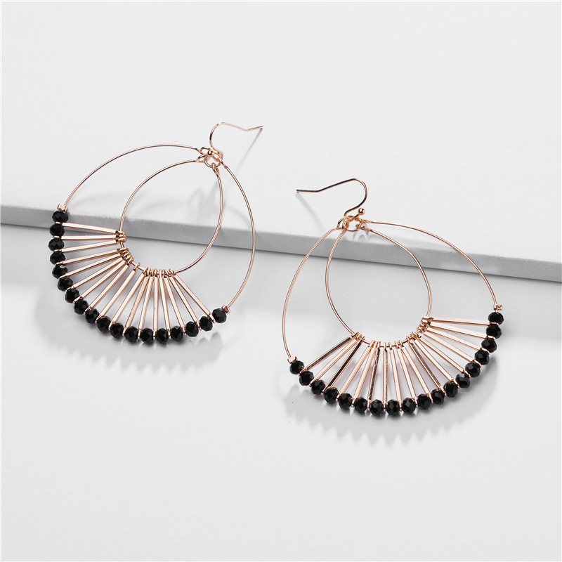 Jewelry Earrings Copper Wire Double Drop Glass Crystal Beads Fan-shaped Female Earrings display picture 4