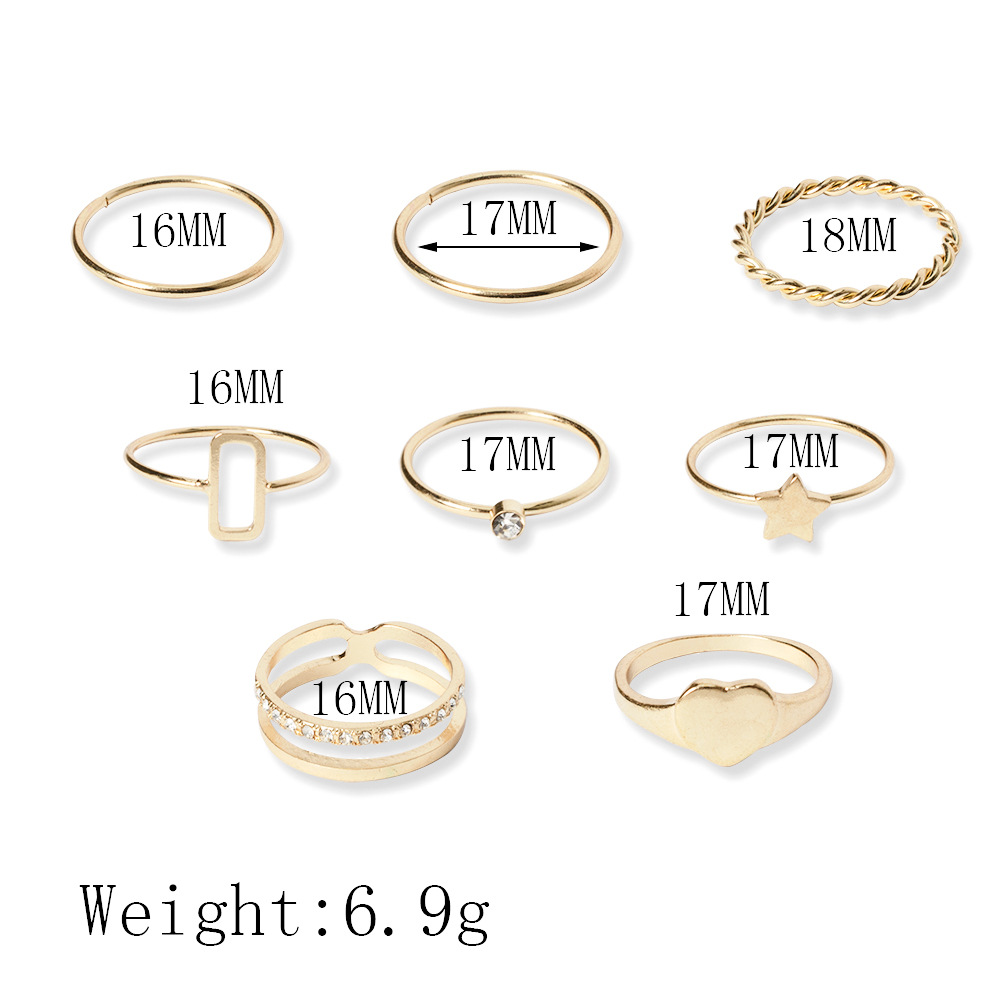 Europäischer Und Amerikanischer Ins-stil Einfache Liebe Fünfzackige Stern Ring Geometrisches Hanf Muster Diamant 8-teiliger Ring display picture 1