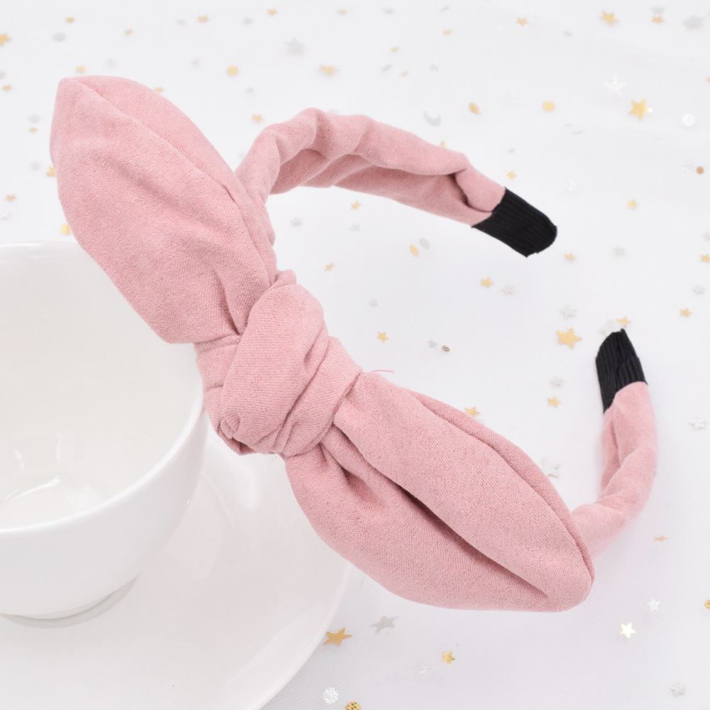 Velvet Rabbit Ears Fabric Knotted Solid Color Simple Broad-side Press Hairband Wholesale display picture 6