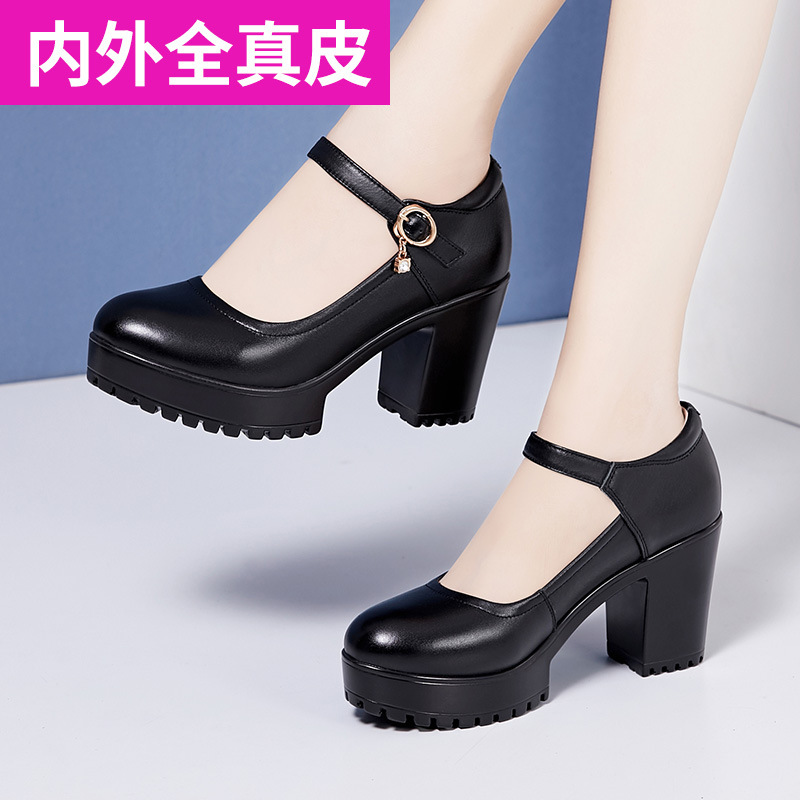 Cheongsam catwalk model training special round toe genuine leather platform thick heel platform women's shoes soft cowhide high heel single-layer shoes