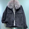 Removable Rabbit's hair Internal bile Fox feather collar Jeans have cash less than that is registered in the accounts leather and fur coat 2019 Winter new wave