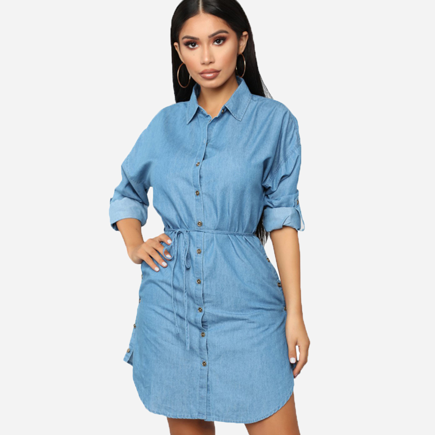 1031清理库存 卖完下架 不议价 欧美时尚牛仔布衬衫裙