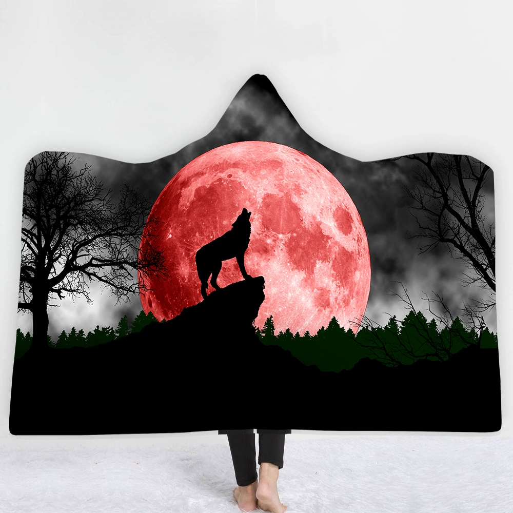 Вышивка 2 дня вышивка волос Мода Луна волк цифровая печать одеяло с капюшоном одеяло плащ утолщенный двухслойный